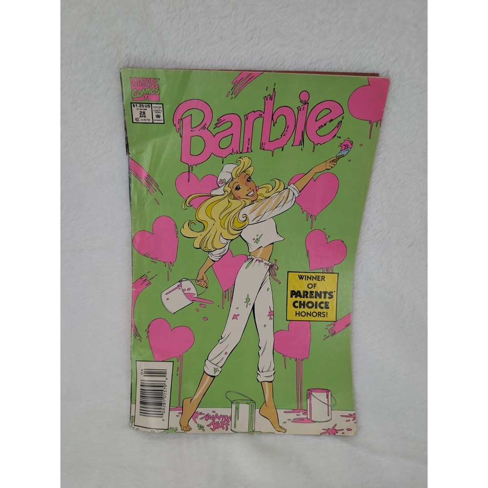 Barbie Marvel Comics 1993 Vintage Painting Hearts 90s Neon Pink